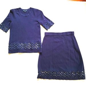 Ann Taylor Navy Knit Skirt & Short-Sleeve Top